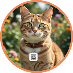 Gato usando coleira com QR-Code